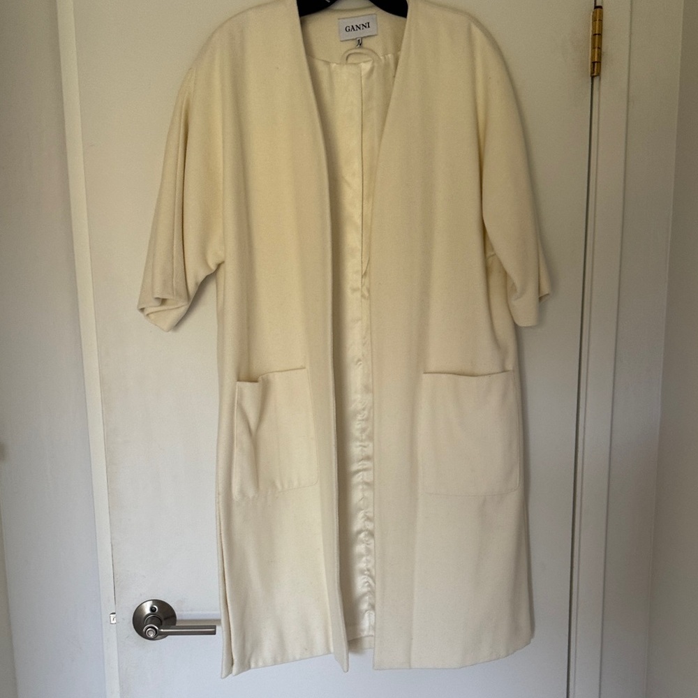 Ganni Cream Open-Front Coat